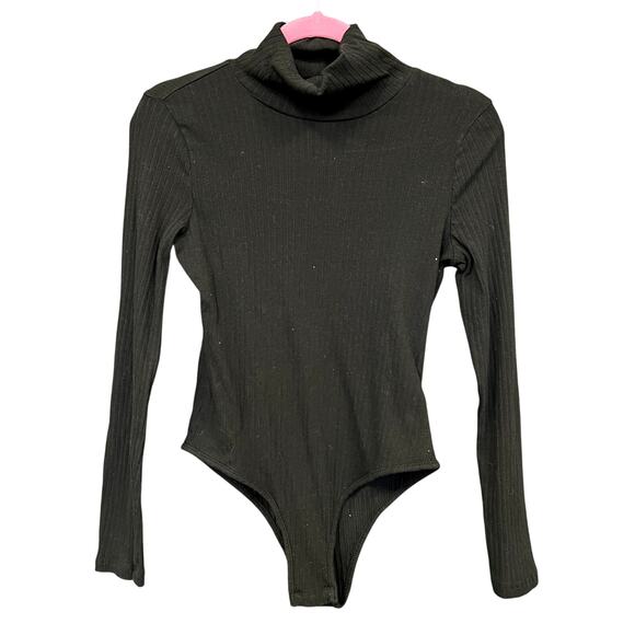 Women's Black Ribbed Turtleneck Bodysuit Size Large - Picture 1 of 1